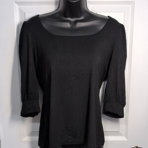 Miik Short Sleeve Pleated Shoulder  Black Women's Top Size Small
